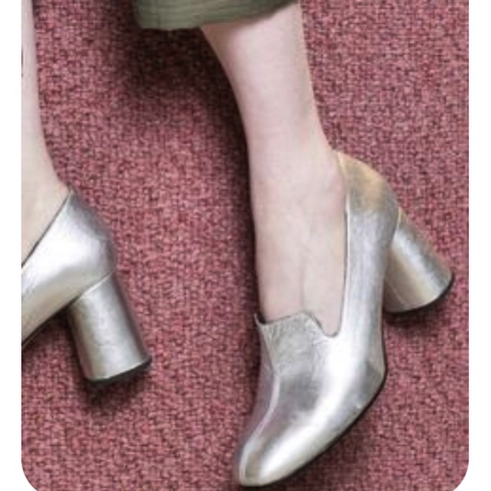 Banana Republic Metallic Silver Block Heel Loafer